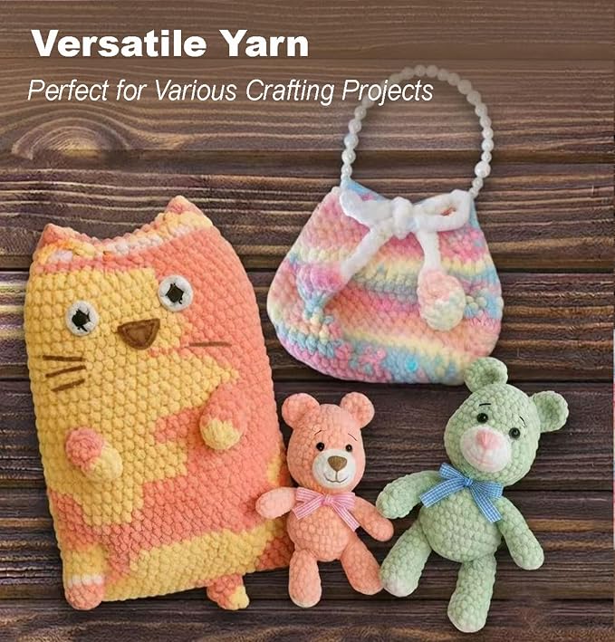 Super Soft Velvet Chenille Yarn for Crocheting and Knitting-Easy to Crochet-Bulky, 3.5oz/93yds of Each Skein-Chunky Plush Yarn for Hand Craft Blanket Ammigurumi DIY (Soft Cream, 3 Pack)