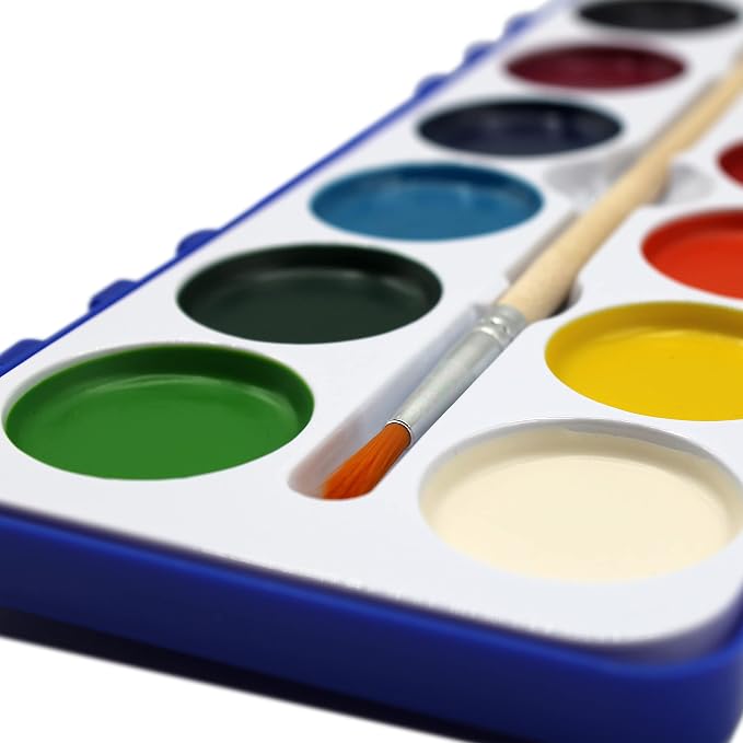 Color Swell 12 Color Bulk Watercolors with Wood Brushes, 18 Pack