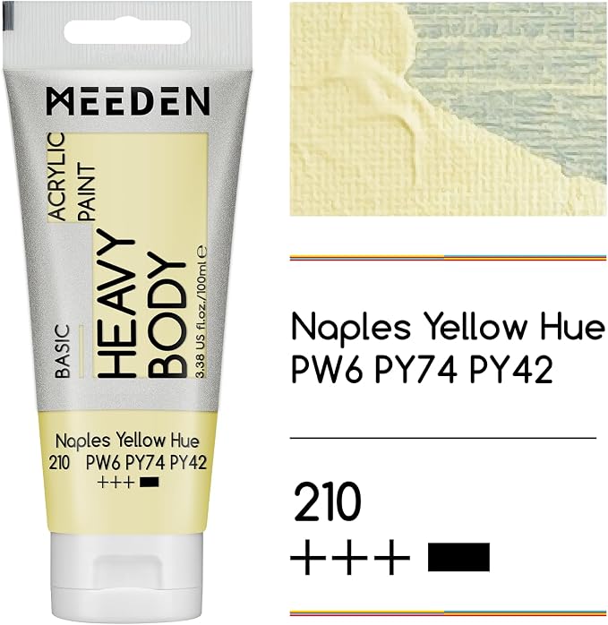 MEEDEN Acrylic Paint Naples Yellow Hue: 100ml/3.38oz x2 with Titanium White | Heavy Body Artist Acrylic Paint Set for Canvas, Wood & Craft, Non-toxic Creamy Art Paint with Titanium White for Mixing
