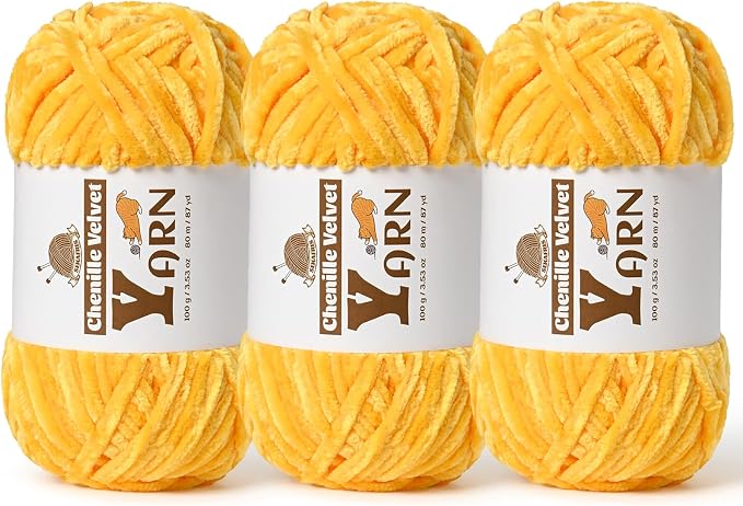 Chenille Crochet Golden Yellow Yarn 3 Pack