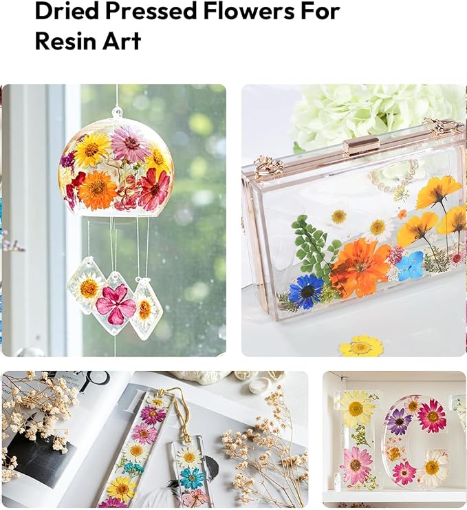 Dried Flowers, Resiners 100Pcs Pressed Flowers for Craft Yellow Real Natural Dried Flowers Dry Leaves Kit for DIY Making Crafts Resin Soap Candle Scrapbook Supplies Card Making Jewelry