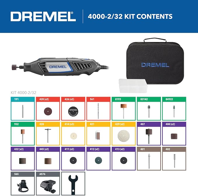 Dremel 4000-2/32 Variable Speed Rotary Tool Kit-Engraver,Polisher,and Sander- Perfect for Cutting,Detail Sanding,Engraving,Wood Carving,and Polising- 2 Attachments & 32 Accessories,(Pack of 2)