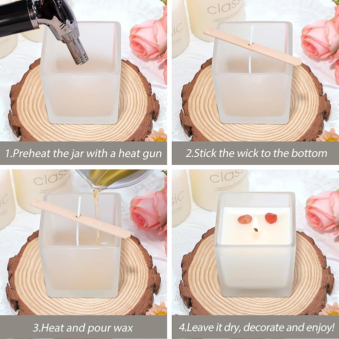 CONNOO 12 Pack 9oz & 3oz Frosted Glass Square Candle Jars with Bamboo Lids