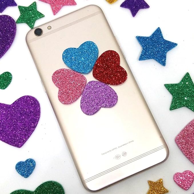 260 Pieces Colorful Glitter Foam Stickers Self Adhesive Stars Mini Heart Shapes Glitter Stickers, Arts Craft Supplies for Greeting Cards Home Decoration Stars&Heart Shapes