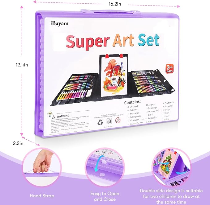 iBayam 251-Pc Art Kit – Easel, Sketchbook, Scratch Paper, Crayons & Pencils