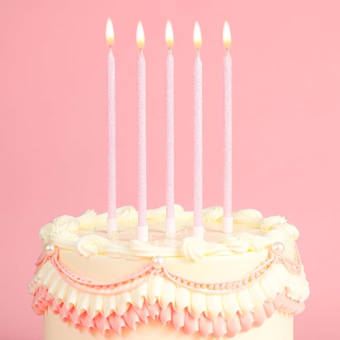 PHD CAKE Iridescent Pink Long Thin Metallic Birthday Candles, Cake Candles, Birthday Parties, Wedding Decorations, Party Candles
