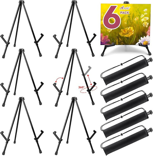 AROIC 6 Pack 14'' Tabletop Easels, Black Steel Table Top Easels for Display | Adjustable Portable Table Top Easel for Paintings, Signs, Posters,Frame Pictures(with 6 Bags)