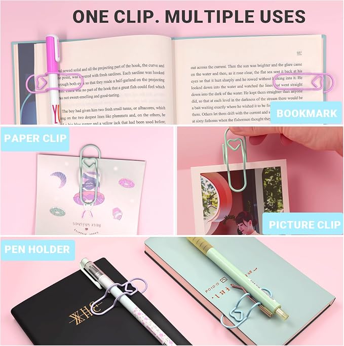 Pastel Heart Pen Holder Clips, 8 Pack Notebook Accessories for Journals