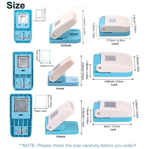 BAOFALI 3Pcs/Set Stamp Punch, 0.6 x 0.5 inch, 1 x 0.8 Inch, 1.5 inch Rectangular Stamps Punch, Lever Craft Hole Cutter Puncher, Paper Punches for Journaling Crafting DIY Scrapbooking Crafts