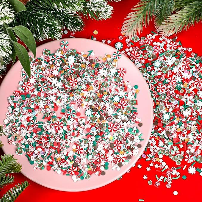 FOIMAS Fake Christmas Sprinkles, 4.76 oz Mini Fake Sprinkles Christmas Polymer Clay Slices for Crafts Art DIY Cake Decoration Slime Card Filler Supply