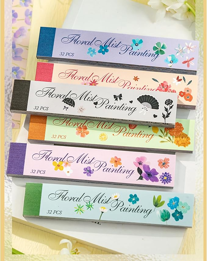 Aromoty Slim 192Pcs Washi Stickers Book Kit, 6 Sets Flowers