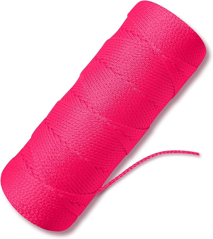 Fluorescent Pink Mason Line String Line - #18 Braided Nylon String - 250 Ft Length - Nylon Twine for Gardening Or Masonry Tools - Perfect Construction String for A String Level, Twine String