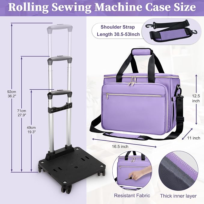 Anitor Rolling Sewing Machine Case with Wheels and Removable Bottom Padding