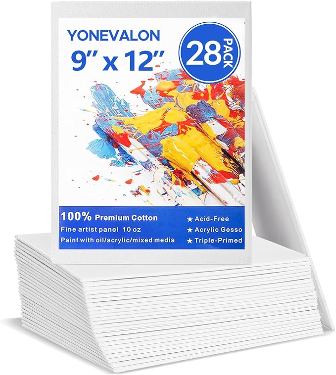 Canvases for Painting Bulk 28 Pack, 9 x 12 inch Blank Paint Canvas Boards | Primed Acid-Free 100% Cotton, Canvas Panels for Acrylic Oil Tempera Watercolor, Art Supplies for All Skill Level