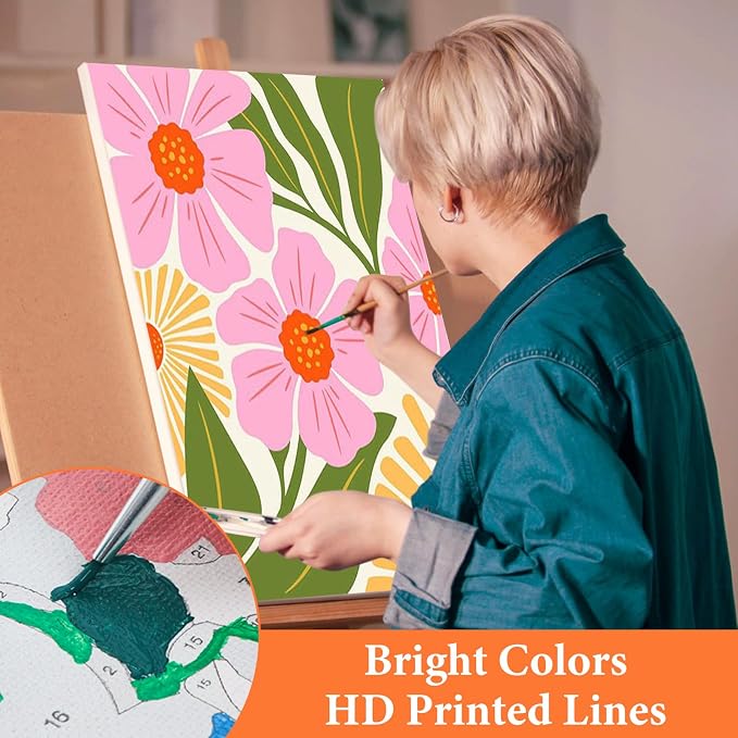 Fountor 6 Pack Paint by Numbers Kit for Adults Beginner Flowers 8x12 Inch | Without Frame Canvas, DIY Acrylic Painting by Numbers Easy Flower, Stress Relief Craft Kits, For Home Decor Gift