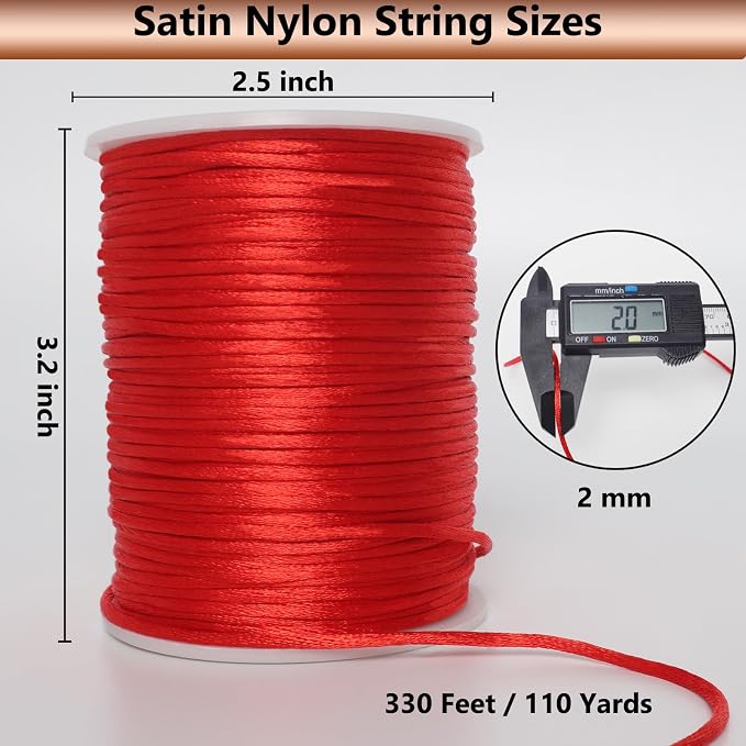 LUSTEMBER 2 mm x 330 Feet Satin Nylon Cord, Silky Smooth Nylon String for Jewelry Making Bracelet Necklaces Beading Thread Rattail Macrame Kumihimo Chinese Knot Craft