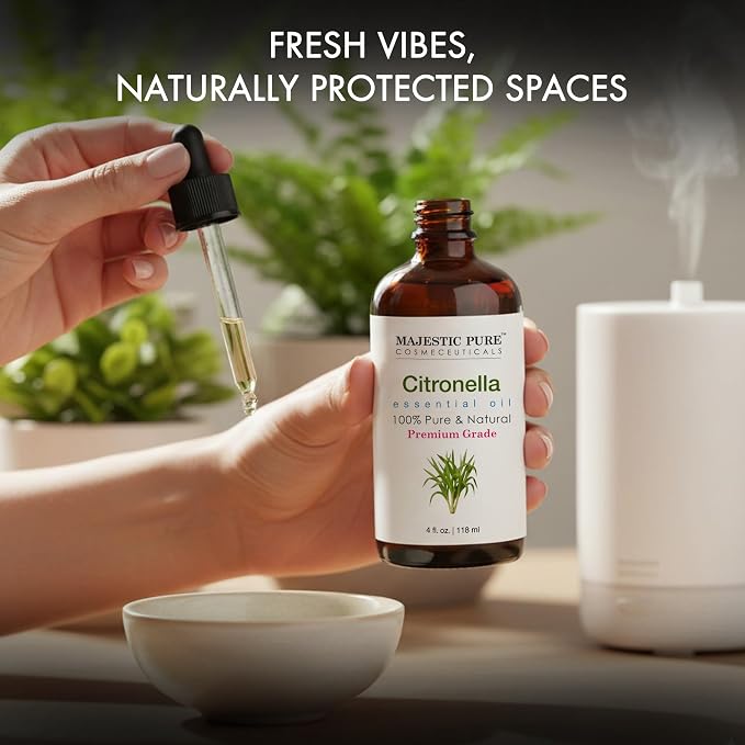 Majestic Pure Citronella Essential Oil for Diffuser - 4 Fl Oz | 100% Pure & Natural Essentials Oils for aromatherapy, massage blends and DIY home fragrance projects, Massage and room sprays