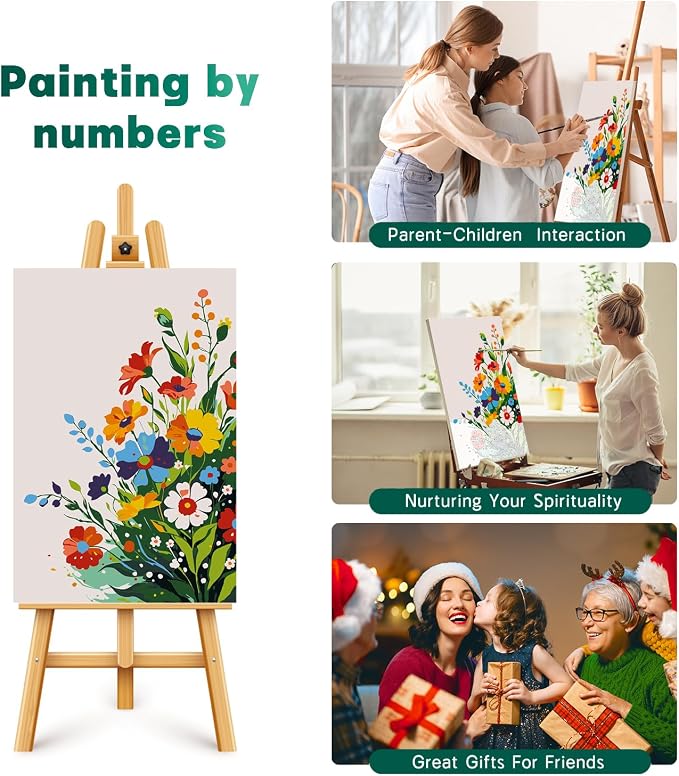 Possoco Framed Paint by Numbers Kit for Adults Beginner & Kids, Flowers Easy Adult Paint by Number Kits on Canvas, DIY Colorful Acrylic Number Painting for Adults for Home Decor Gift 8x12 Inch