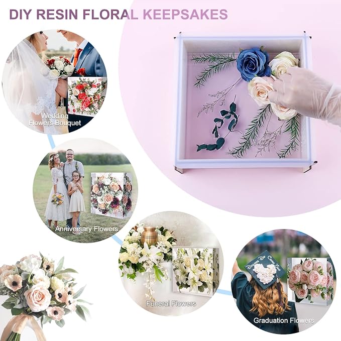 LET'S RESIN Large Silicone Square Molds for Resin, Glossy Deep Square Molds 8''x 3'' w/Wooden Support, Epoxy Resin Molds for Flowers Preservation, Resin Casting Molds for DIY Home Décor