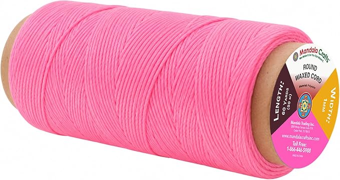 Mandala Crafts 50M 1mm Pink Round Waxed Thread for Leather Sewing