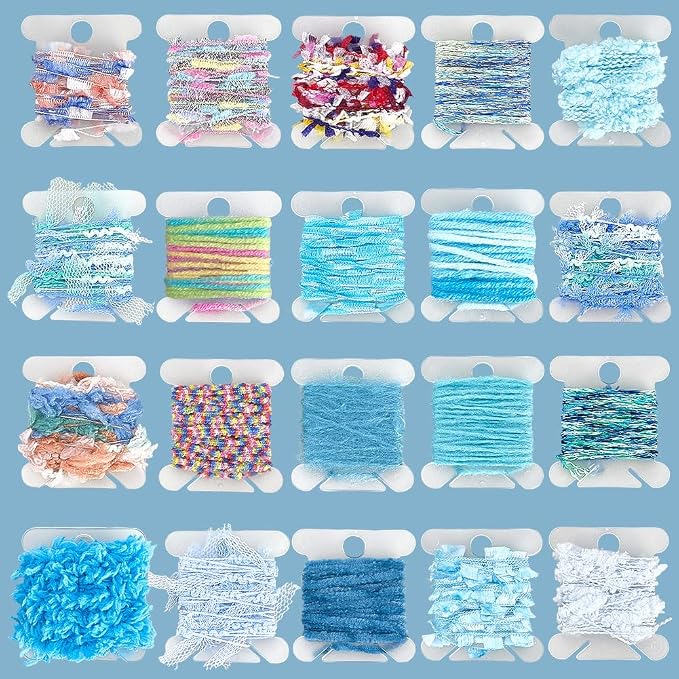 GORGECRAFT 20 Bundles Hand Spun Original Art Yarns Kit Assorted Novelty Yarn Macrame Lace Ribbon Handmade Fringe Trim for Knitting Crochet Textile Decorative Tassels Jewelry Making Fiber DIY Crafts