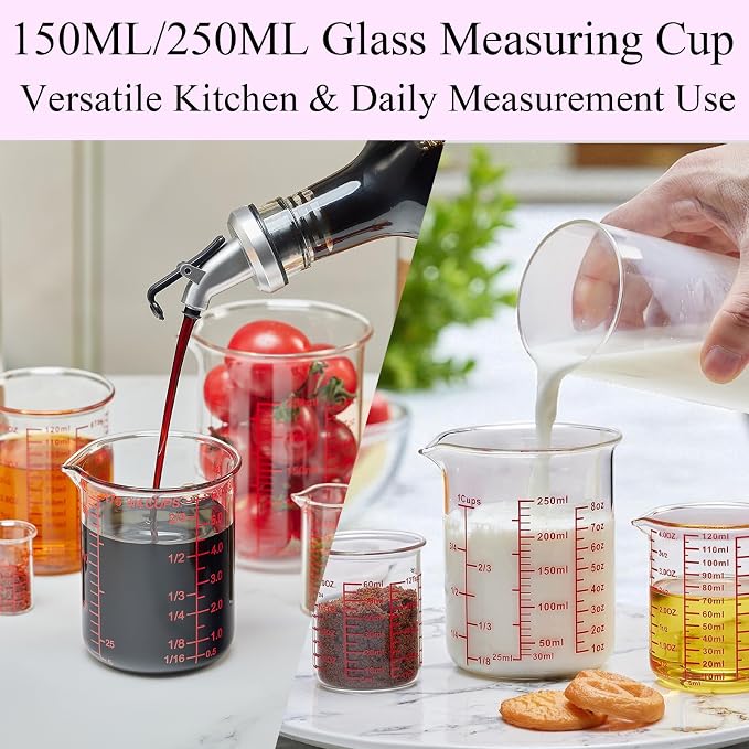 Ackers BORO3.3 Glass Measuring Cup Set, Beaker Style, 7-Piece
