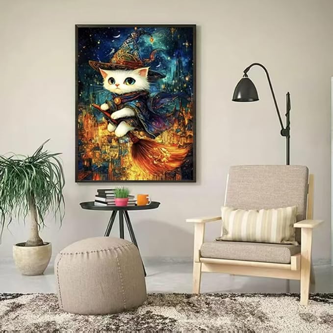 YUXUANKANG Wizard Cat Diamond Painting Kit, DIY Craft Activity, Resin, 12x16 Inch, Fantasy Theme, Adult