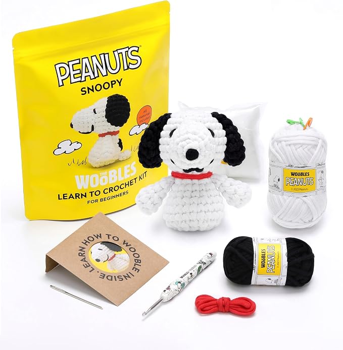The Woobles Peanuts Snoopy Crochet Kit for Beginners | As seen on Shark Tank, Officially licensed Peanuts Snoopy: Easy Peasy Yarn, hook, safety eyes, stuffing, video tutorials