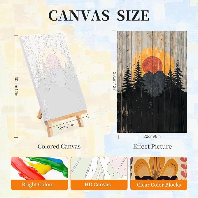 4 Pack Framed Paint by Numbers Kit for Adults with Wooden Easel - Sunset Landscape Paint by Numbers with Frame for Beginners, Adult Paint by Number Kits Framed Canvas for Home Decor Gift 8x12 Inch