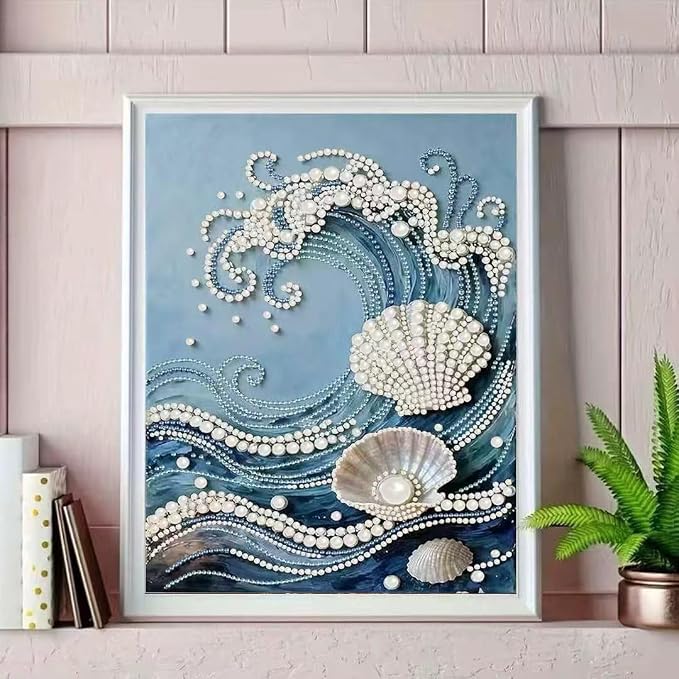 Sea wave Pearl Diamond Art Kits for Adults,Full Drill Gem Art 11.8X11.8In | 5D Diamond Painting Kit ,DIY Diamond Dots Art Craft, Beginners Home Wall Decor