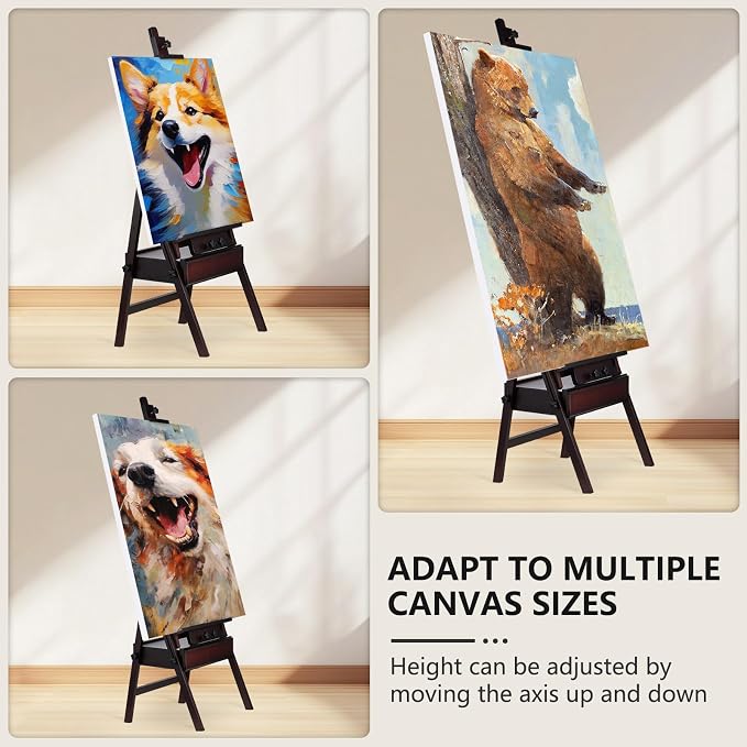 Beech Wood H-Frame Painting Easel with Storage Drawer, Walnut