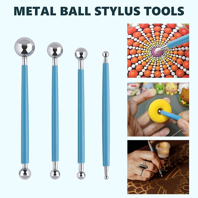 UUSYCUN 9PCS Sculpting Clay Dotting Tools, Dotting Tools for Painting Mandalas, 2-Way Ball Stylus Clay Tools for Embossing, Sculpting, Shaping, Nail Art, Polymer Clay, Pottery Crafts, Rhinestone, Rock