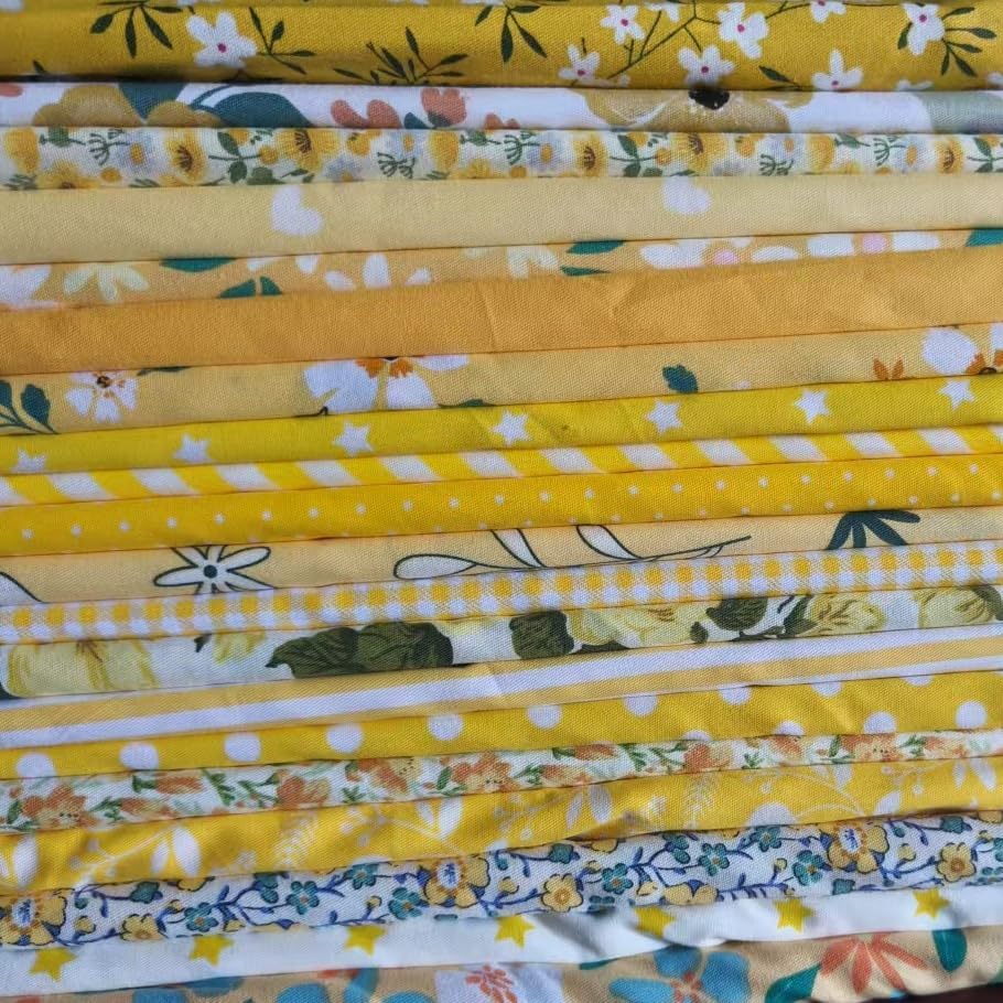Cotton Fabric DIY Making Supplies Quilting Patchwork Fabric Fat Quarter Bundles DIY for Quilting Cotton Patchwork Cushions (20pcs Yellow, 9.8" x 9.8")