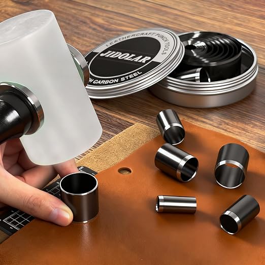 24 Pieces Leather Circle Cutter Tool Set, Hole Punch Tools with 1-15mm 20 25 30 35 40 45 50 55 60mm, High Carbon Steel Round Cutting Dies, Hole Punch Tool Kit for DIY Leather Crafts