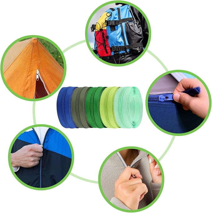DOITEM 31 Yards / 28 m 10 Pieces Sewing Zippers #3 Nylon Coil Zippers Assorted Zipper for Sewing with 40 Zipper Sliders for DIY Tailor Sewing Crafts Supplies, 10 Color