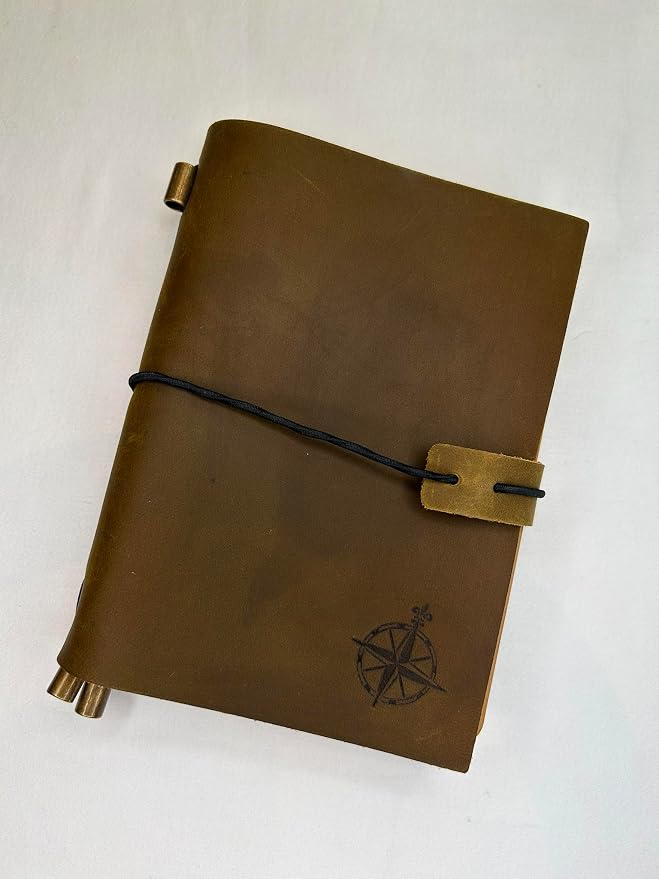 Wanderings A6 Travelers Notebook/Handcrafted Genuine Leather Journal - 11.5 x 15.5 cm - This Small Refillable Travel Journal is Rugged Enough to Capture All Life's Adventures. 100 GSM Blank Inserts