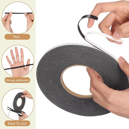 Tatuo 2 Rolls Double Sided Foam Tape for Mounting,1/4 Inch by 33 Feet,Black