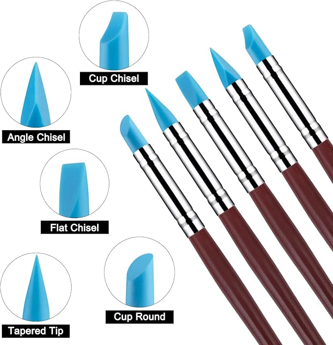 10PCS Silicone Color Shaper Tools, Clay Sculpting Tools for Artists | Soft Silicone Tip Tools For Painting, Oil Pastels, Resin And Clay. Ideal For Blending, Shaping And Applying Masking Fluid.