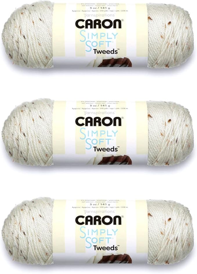 Caron Simply Soft Tweeds Yarn for Crocheting, Off White, 3-Pack