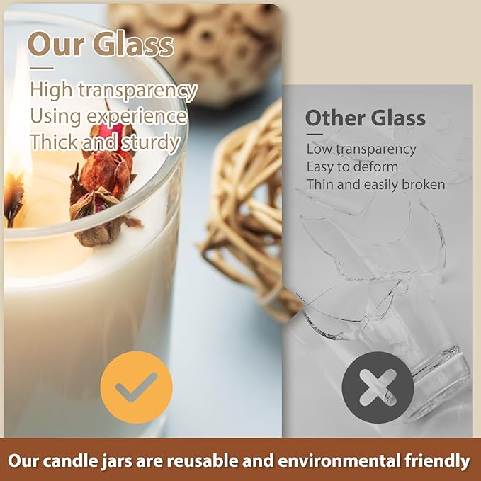 SHOWIN Thick Candle Jars for Making Candles 12 Pcs, 14 OZ Empty Jars with Wood Lids for Candle Making, Sample Container, Glitter Pink