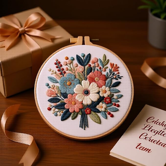 Embroidery Kit for Beginners & Adults Starter Kit, Cross Stitch Kits,DIY Hand Embroidery Needlepoint Set with Hoop, Pre-Printed Fabric, Threads and Instructions (Flower-4)