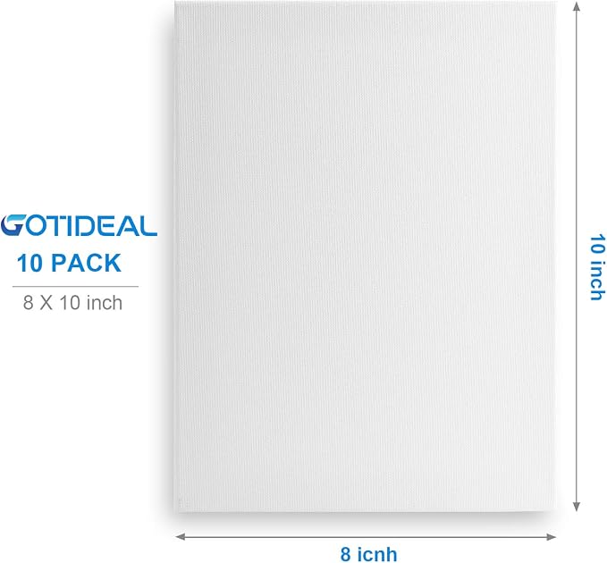GOTIDEAL Stretched Canvas, 8x10 Inch Set of 10, Primed White | 100% Cotton Artist Canvas Boards for Painting, Acrylic Pouring, Oil Paint Dry & Wet Art Media