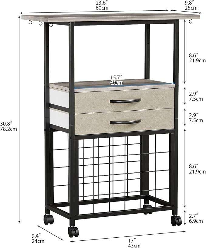 VENNQD Organizer and Storage Stand Compatible with Cricut Machines,Rolling Storage Cart/Shelf with 24 Vinyl Roll Holders，2 Fabric Drawer,Accessories Holder,Tool Hook for Craft Room Home (Greige)