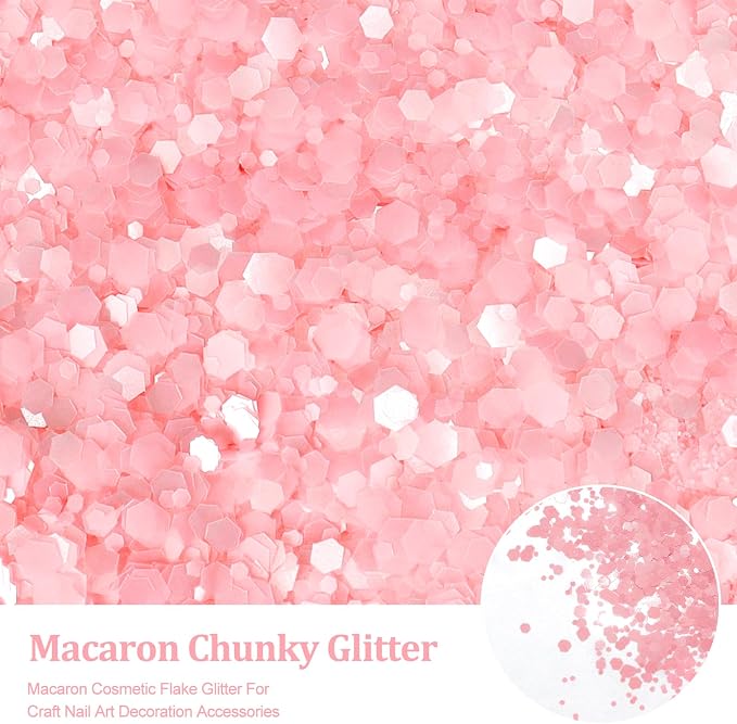 Renfio Pink Chunky Glitter,1.76oz/50g Sheer Pink Resin Glitter