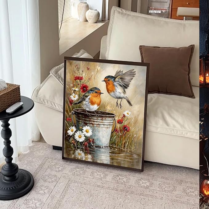 Cute Birds Paint by Number Adult, DIY Acrylic Painting Kits 16x20inch | Birds Canvas Paint by Numbers for Adults, Robin Painting by Numbers for Adults Perfect for Gifts and Home Decor
