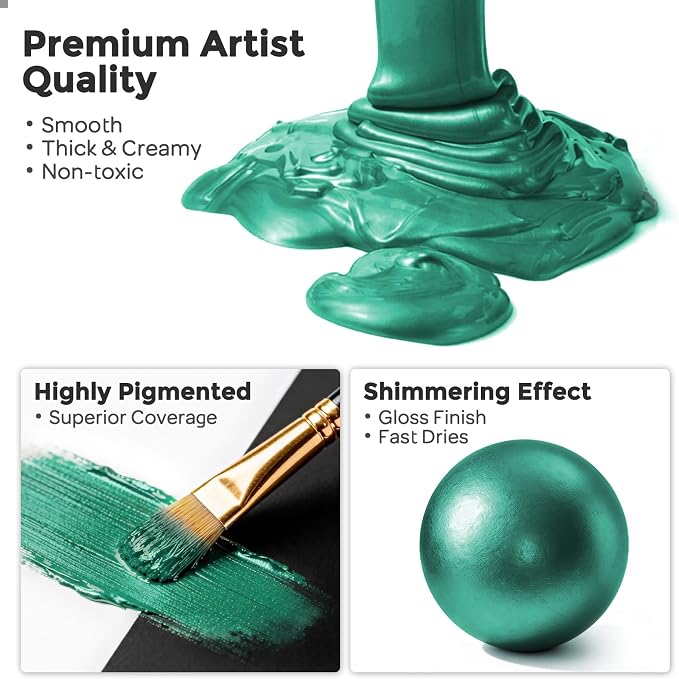 Nicpro Metallic Emerald Green Acrylic Paint, 8.45oz/250ml Craft Paints | Large, Non Toxic, Non Fading Pearlescent Paint for Metal, Wood, Clay, Canvas, Ceramic, Furniture, Handcrafts, Art Supplies