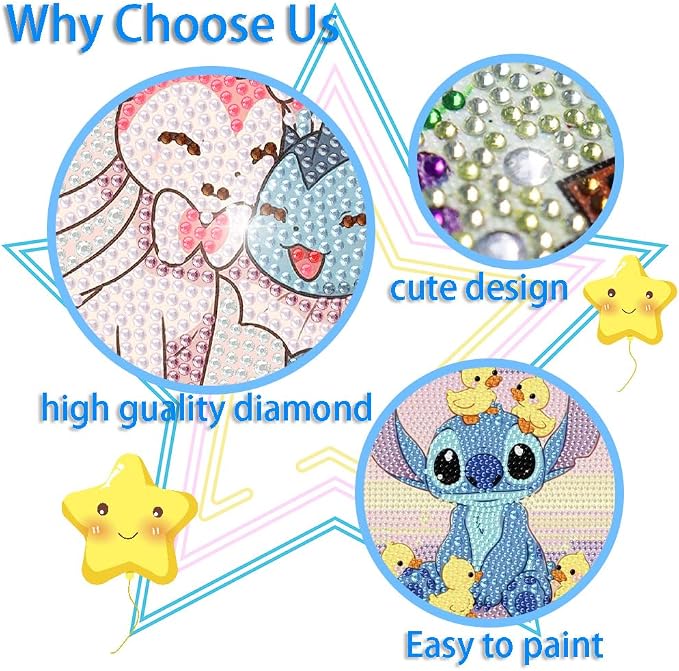 Fuinkqe Framd Diamond Art for Kids,Cartoon Diamond Painting Kits for Kids with Wooden Frame,Diamond Dots for Kids Ages 6-8-10-12 for Gifts and Home Wall Decoration(7X7 inch)