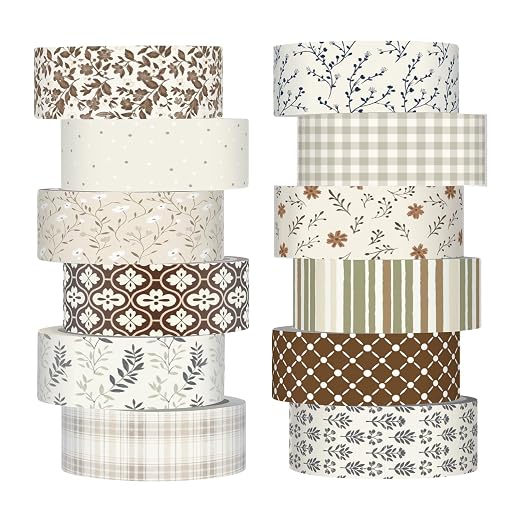 12 Rolls Floral Washi Tape Set,Vintage,Neutral | Watercolor Flowers Design for Scrapbook Journal DIY Craft School Supplies, 15 mm Vintage Decorative Masking Washi Tapes