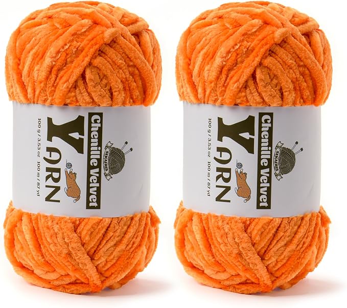 Chenille Crochet Orange Yarn 2 Pack