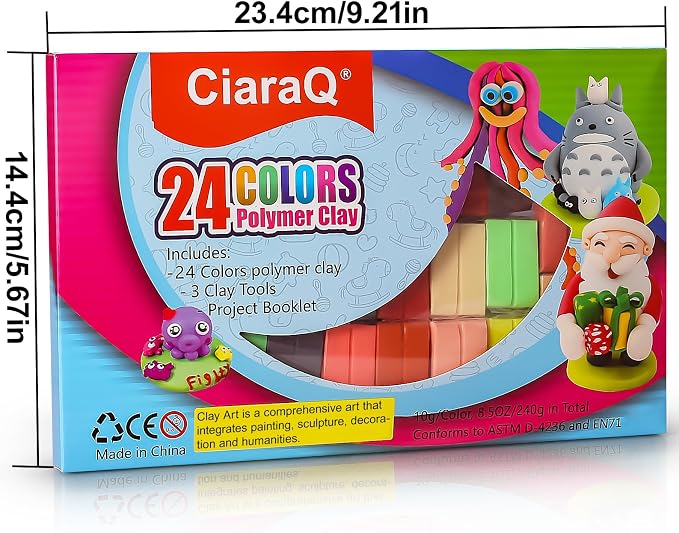 CiaraQ Polymer Clay Kit, Mini Modeling Clay Set | for Kids/Beginners/Artist, 24 Colors